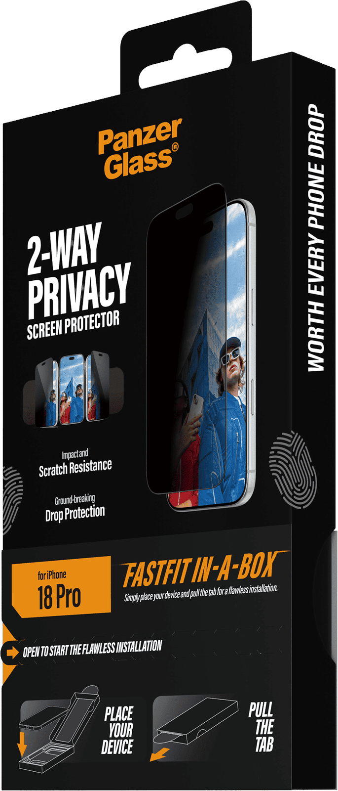 <p>PanzerGlass privacy til iPhone 18 Pro</p>