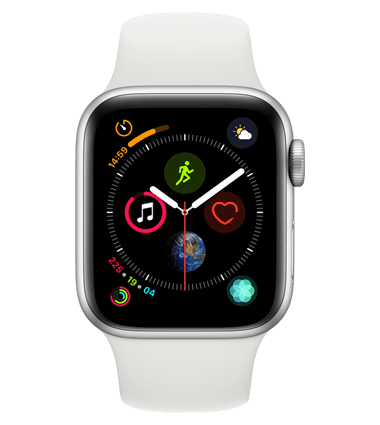 Apple Watch 4 med 4G, 40mm, sølv alu, hvit Sport Band