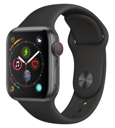 Apple Watch 4 med 4G, 40mm, grå alu, svart Sport Band