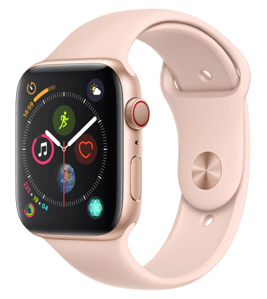 Apple Watch 4 med 4G, 44mm, gull alu, rosa Sport Band