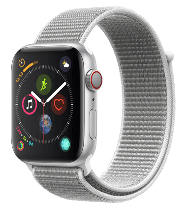 Apple Watch 4 med 4G, 44mm, sølv alu, seashell Sport Band