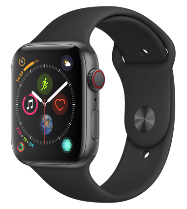 Apple Watch 4 med 4G, 44mm, grå alu, svart Sport Band