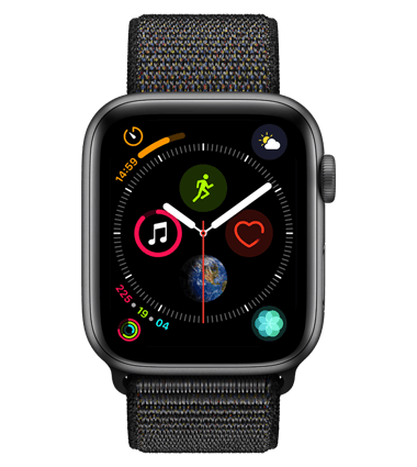 Apple Watch 4 med 4G, 44mm, grå alu, svart Sport Loop