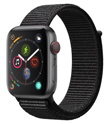Apple Watch 4 med 4G, 44mm, grå alu, svart Sport Loop