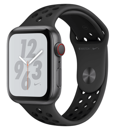 Apple Watch 4 med 4G, Nike+, 44mm, grå alu, grå/svart Nike Band