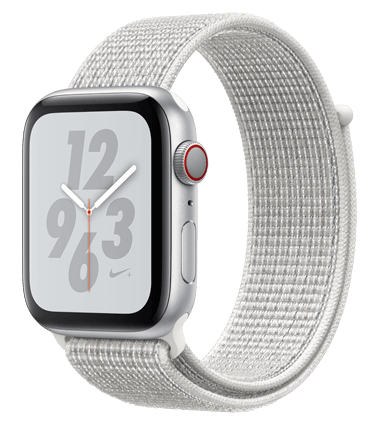 Apple Watch 4 med 4G, Nike+, 44mm, sølv alu, hvit Nike Loop