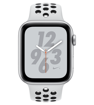 Apple Watch 4 med 4G, Nike+, 40mm, sølv alu, platinum/svart Nike Band
